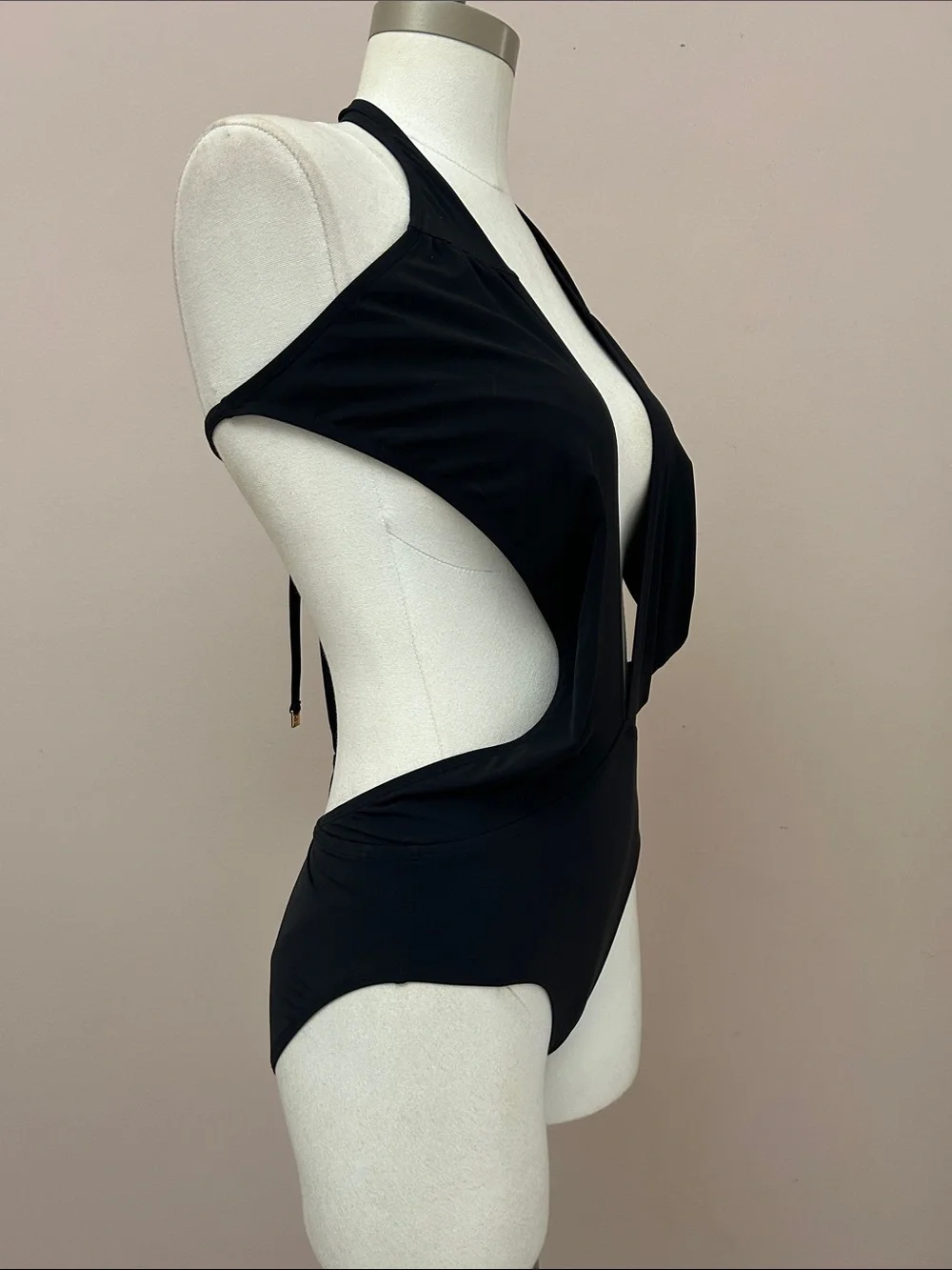 Tory Burch Black Plunge Halter One-Piece